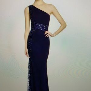 David Meister one shoulder long gown.